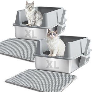 IRIS Open-Top Cat Litter Box with Scatter Shield & Scoop, Navy - Chewy.com