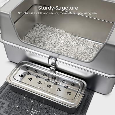 Show full view: Ptlom Stainless Steel High Sides Cat Litter Box with Lid, Medium: 11.8-in slide 4 of 6