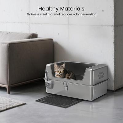 Show full view: Ptlom Stainless Steel High Sides Cat Litter Box with Lid, Medium: 11.8-in slide 3 of 6
