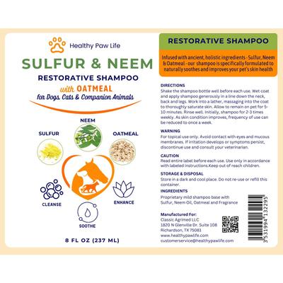 Show full view: Healthy Paw Life Sulfur & Neem Restorative Flea & Tick Shampoo for Dogs & Cats with Oatmeal, 8-fl oz bottle slide 5 of 5