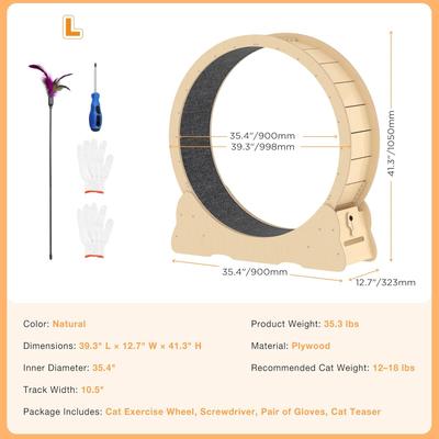 Show full view: YODOLLA 41.3-in Indoor Cat Wheel with Detachable Carpeted Runway, Large, Natural slide 7 of 7