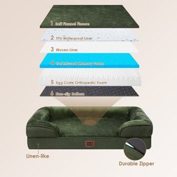EHEYCIGA Waterproof Memory Foam Orthopedic Furniture Style Sofa Dog Bed with Removable Cover, Dark Green, 36 x 27-in slide 2 of 8