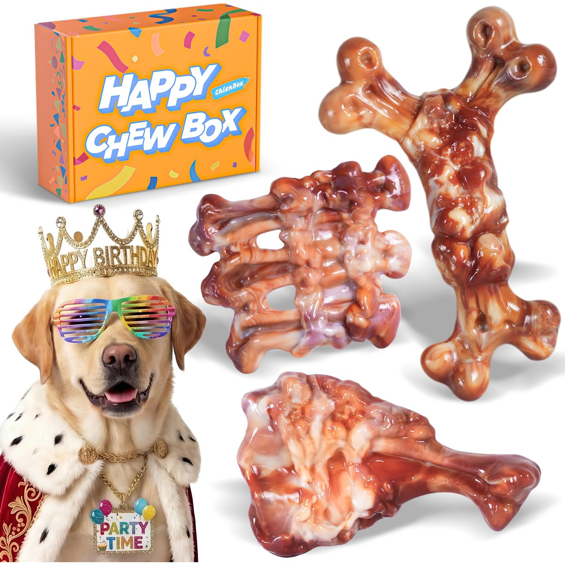 Kseroo ChienBox Aggressive Chewers Bacon Flavor Nylon Tough Chew Dog Toy, 3 count, Brown