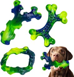 Kseroo Aggressive Chewers Peanut Butter Flavor Nylon Tough Chew Dog Toy, Green, 3 count