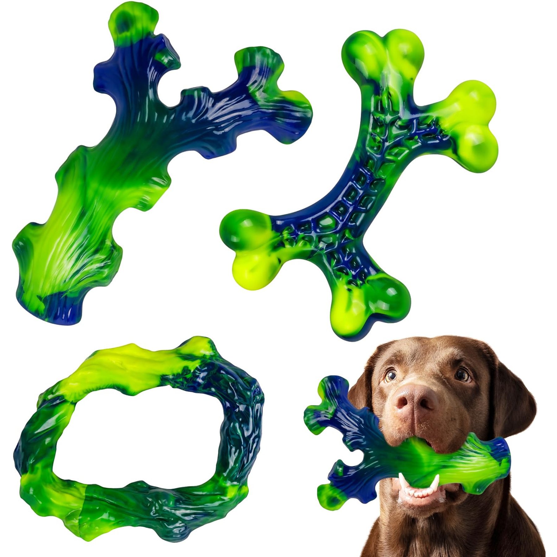 Kseroo Aggressive Chewers Peanut Butter Flavor Nylon Tough Chew Dog Toy, Green, 3 count