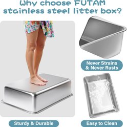 FUTAM High Sided Stainless Steel & Metal Cat Litter Box, XX-Large, 8-in, 2 count slide 2 of 6