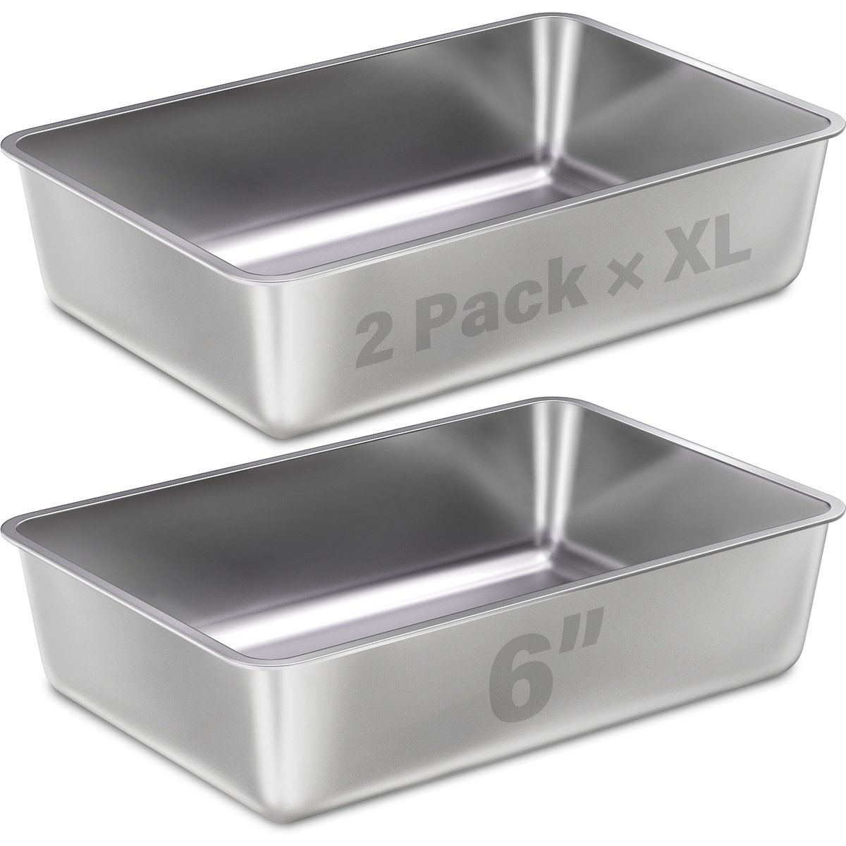 FUTAM High Sided Stainless Steel Cat Litter Box, X-Large, 2 count