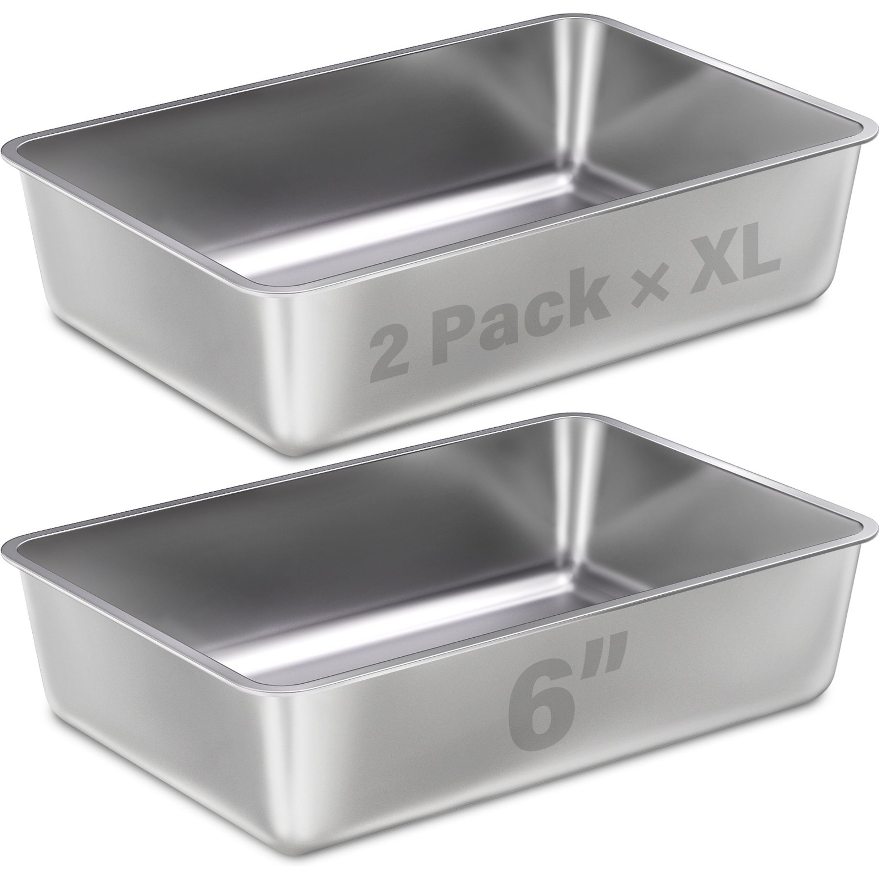 FUTAM High Sided Stainless Steel Cat Litter Box, X-Large, 2 count