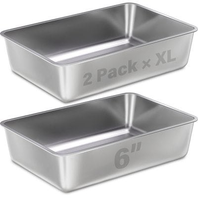 FUTAM FUTAM High Sided Stainless Steel Cat Litter Box, X-Large, 2 count