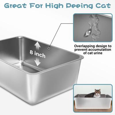 Show full view: FUTAM High Sided Stainless Steel & Metal Cat Litter Box, XX-Large, 8-in, 1 count slide 3 of 6