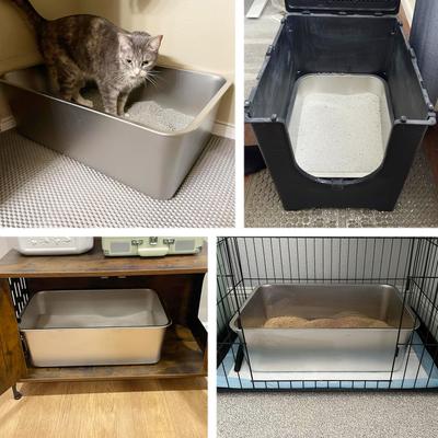 Show full view: FUTAM High Sided Stainless Steel & Metal Cat Litter Box, XX-Large, 8-in, 1 count slide 6 of 6