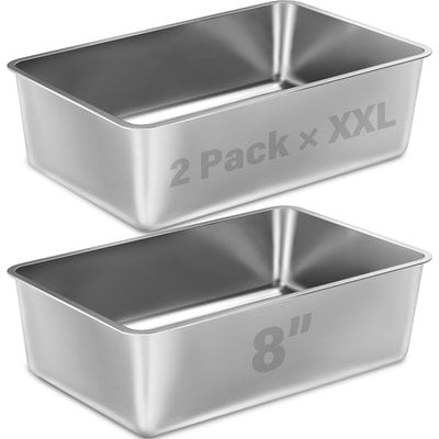 FUTAM FUTAM High Sided Stainless Steel & Metal Cat Litter Box, XX-Large, 8-in, 2 count