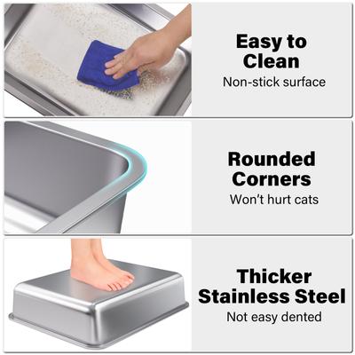 Show full view: FUTAM Stainless Steel & Low Entry Metal Cat Litter Box, Medium, 1 count slide 4 of 6