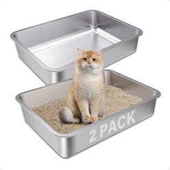 FUTAM Stainless Steel & Low Entry Metal Cat Litter Box, Medium, 2 count