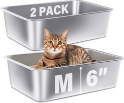 FUTAM Stainless Steel & Metal Cat Litter Box, Medium, 2 count