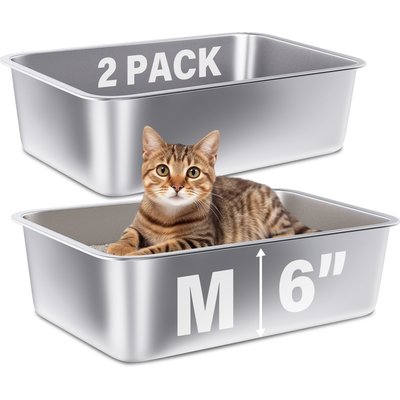 FUTAM FUTAM Stainless Steel & Metal Cat Litter Box, Medium, 2 count