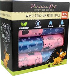 Parisian Pet Princess Hearts Waste Bags Eco-Friendly Leak-Proof Black Poop Bag for Dogs, 16 count