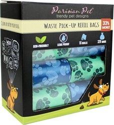 Parisian Pet Blue & Green Paws Waste Bags Eco-Friendly Leak-Proof Black Poop Bag for Dogs, 16 count