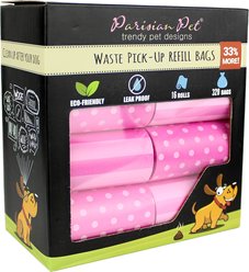 Parisian Pet Pink Stripes & Dots Waste Bags Eco-Friendly Leak-Proof Black Poop Bag for Dogs, 16 count