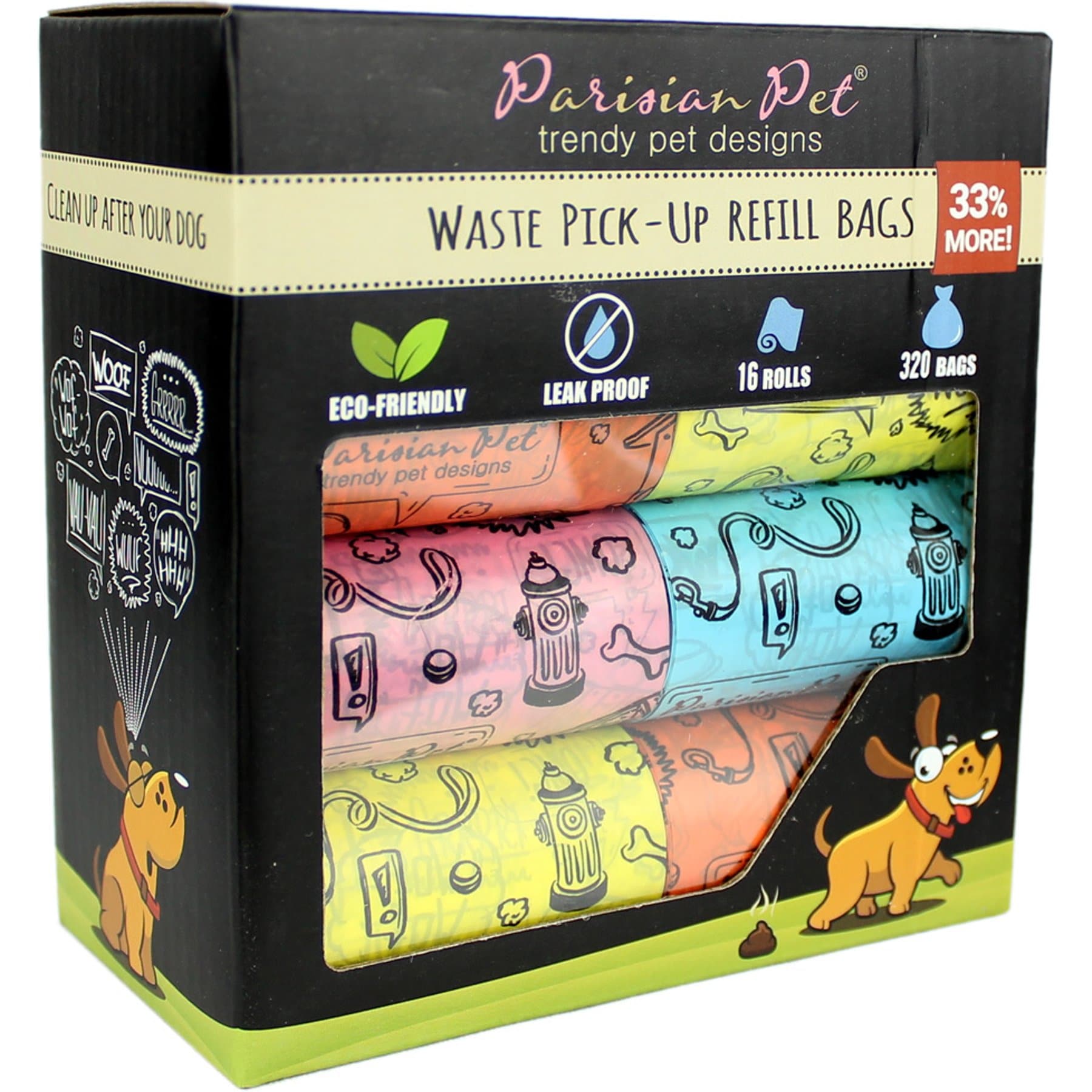 Parisian Pet Shoutout Waste Bags Eco-Friendly Leak-Proof Black Poop Bag for Dogs, 16 count
