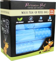 Parisian Pet Blue Stripes & Dots Waste Bags Eco-Friendly Leak-Proof Black Poop Bag for Dogs, 16 count