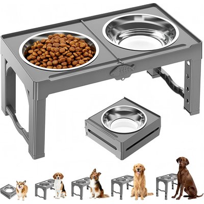 Mutrelenx Mutrelenx Raised Adjustable Elevated Dog Bowls & Stand with 2 Stainless Steel Bowls, Large, Grey