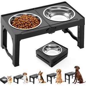 Mutrelenx Stainless Steel Elevated Dog Bowls & Stand, Large: 50-oz, Black