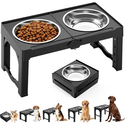 Mutrelenx Mutrelenx Raised Adjustable Elevated Dog Bowls & Stand with 2 Stainless Steel Bowls, Large, Black