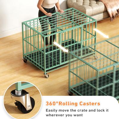 Show full view: Xbrigh Indoor Escape-Proof Double-Door Steel Dog Cage with Removable Tray & Wheels, Green, 48-in slide 4 of 9