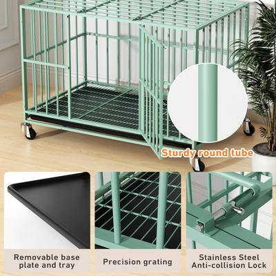Show full view: Xbrigh Indoor Escape-Proof Double-Door Steel Dog Cage with Removable Tray & Wheels, Green, 48-in slide 3 of 9