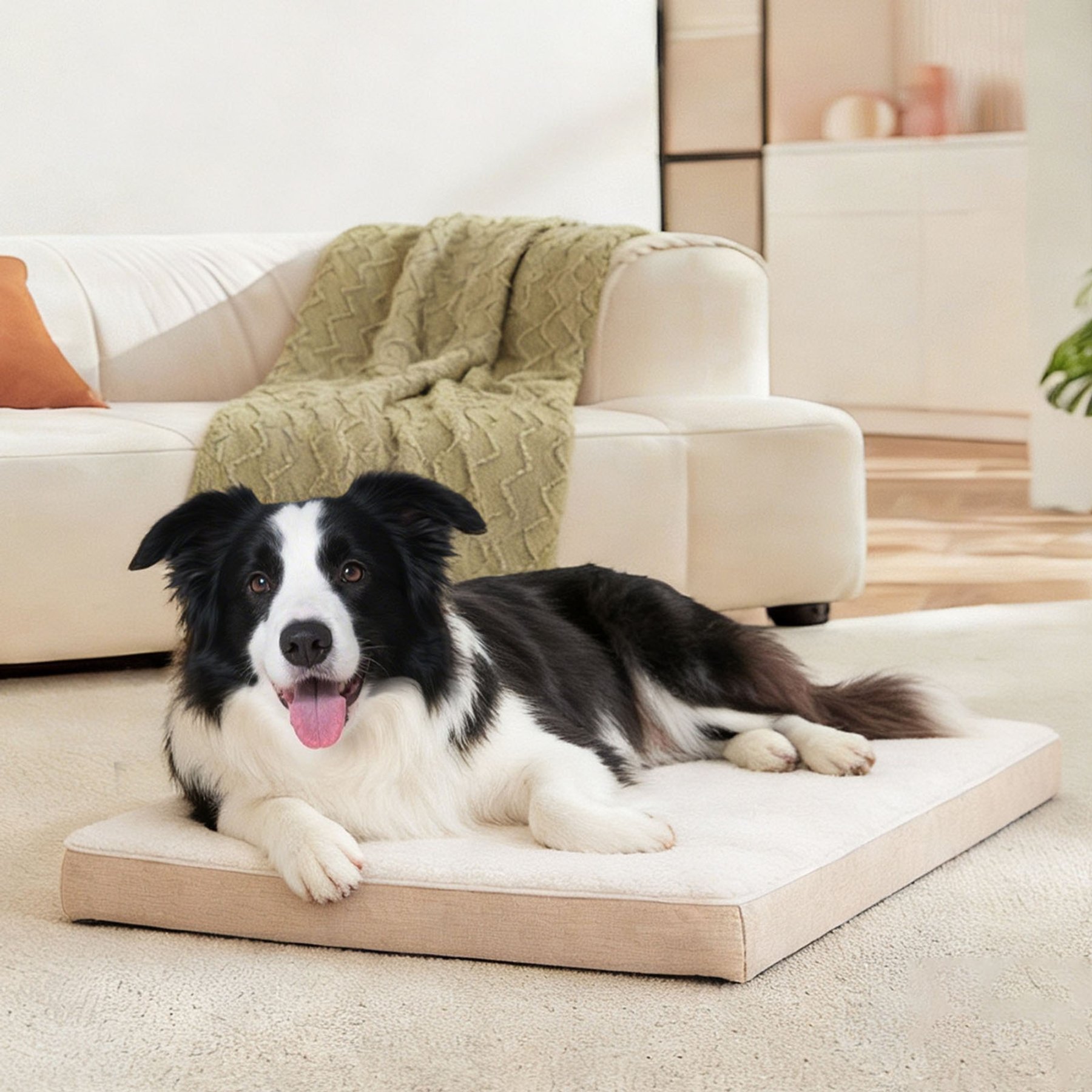 LFC PETS Ultra Comfort Memory Foam Dog Bed with Removable Cover, Beige, Large