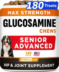 StrellaLab Senior Advanced Glucosamine Chondroitin Hip & Joint with Omega 3 & Fish Oil Chew Supplement for Dogs, 180 count slide 1 of 8