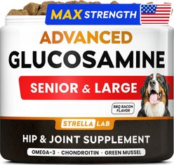StrellaLab Advanced Glucosamine Chondroitin Green Lipped Mussel & Collagen Joint Supplement for Dogs, 120 count