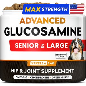 StrellaLab Advanced Glucosamine Chondroitin Green Lipped Mussel & Collagen Joint Supplement for Dogs, 120 count