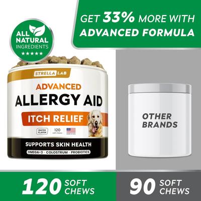 Show full view: StrellaLab Advanced Allergy Relief & Anti Itch Relief with Omega 3 Fish Oil & Probiotics Skin & Coat Chew Supplement, 120 count slide 6 of 10