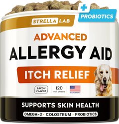 StrellaLab Advanced Allergy Relief & Anti Itch Relief with Omega 3 Fish Oil & Probiotics Skin & Coat Chew Supplement, 120 count