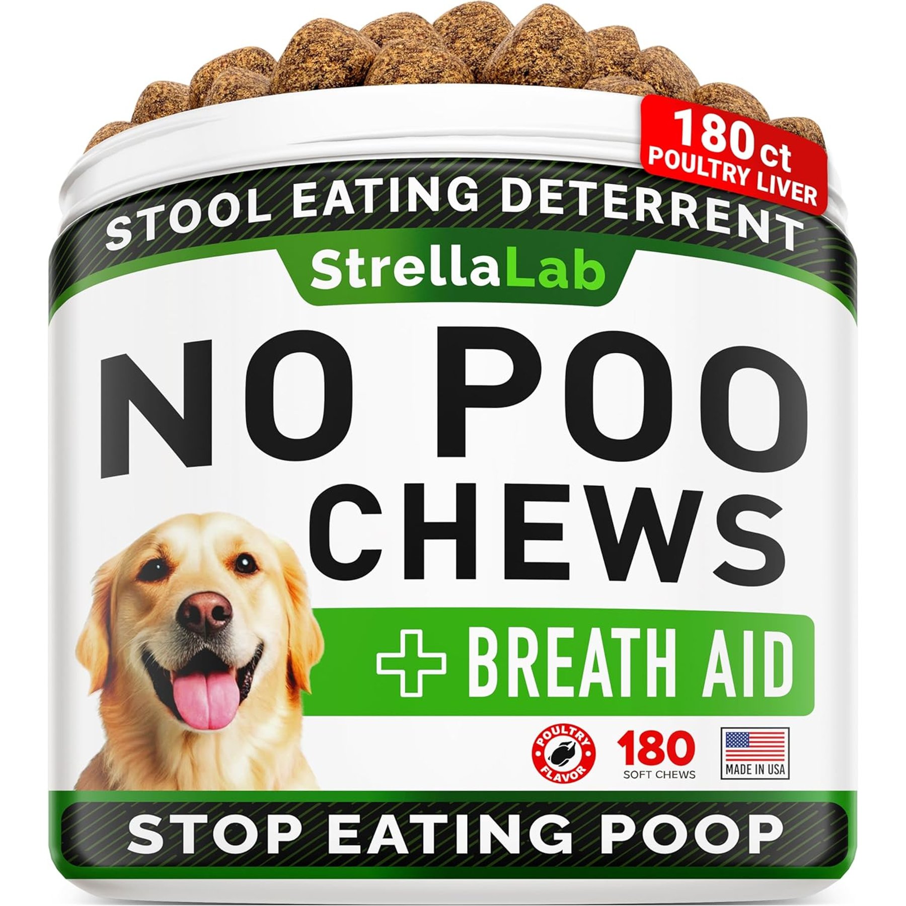 StrellaLab No Poo Coprophagia Chicken Flavored Stool Eating Deterrent Soft Chews for Dogs, 180 count