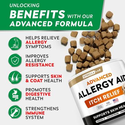 Show full view: StrellaLab Advanced Allergy Relief & Anti Itch Relief with Omega 3 Fish Oil & Probiotics Skin & Coat Chew Supplement, 120 count slide 3 of 10