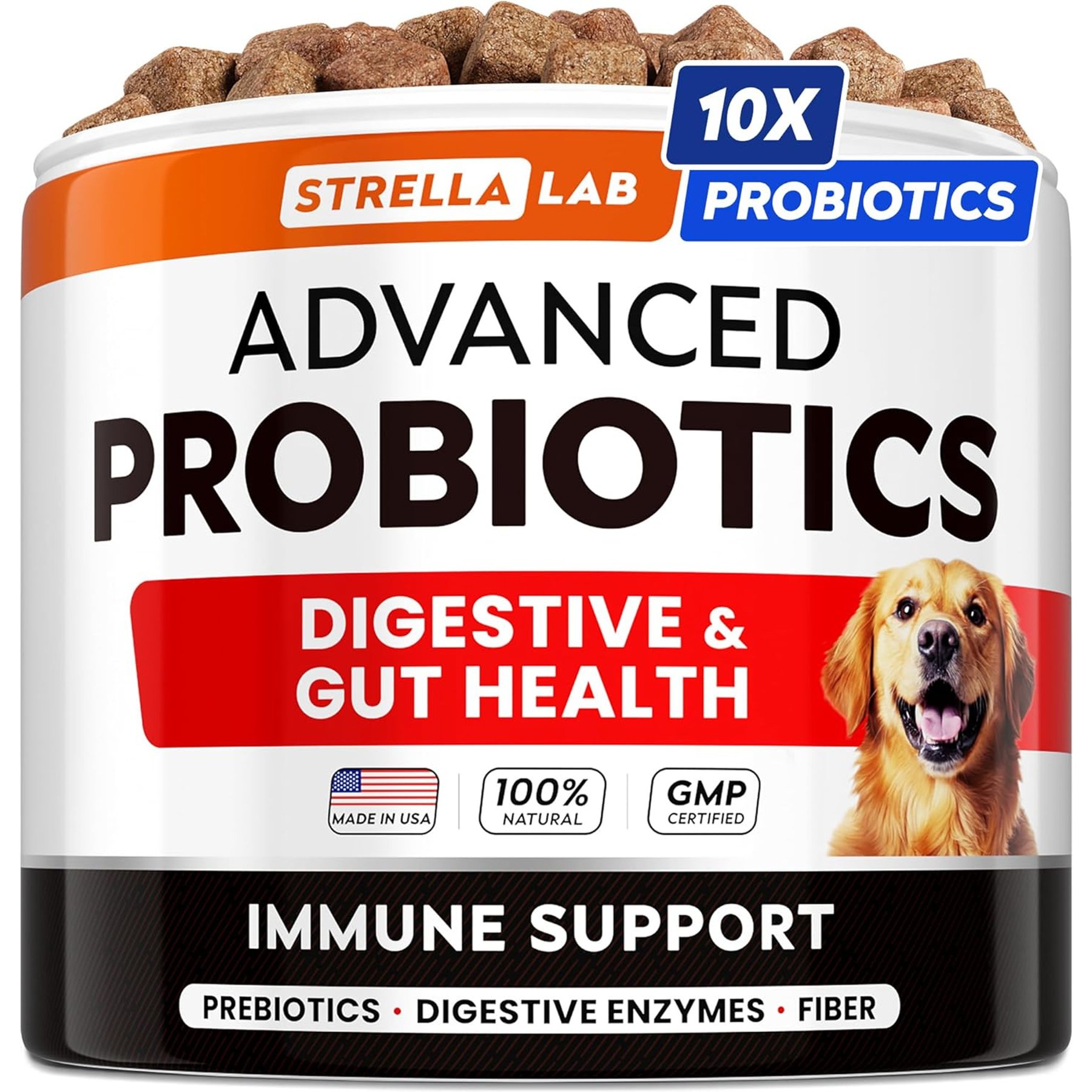 StrellaLab Advanced Probiotics Bacon Flavored Digestive Health Soft Chews for Dogs with Prebiotics, Digestive Enzymes & Fiber, 120 count