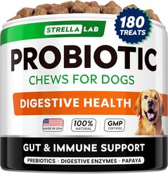 StrellaLab Probiotics & Digestive Enzymes Fiber & Digestion & Gut Health Chew Supplement for Dogs, 180 count