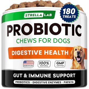 StrellaLab Probiotics & Digestive Enzymes Fiber & Digestion & Gut Health Chew Supplement for Dogs, 180 count