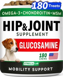 StrellaLab Glucosamine Chondroitin & Hip & Joint with Omegas 3 & Fish Oil Advanced Mobility Chew Supplement for Dogs, 180 count