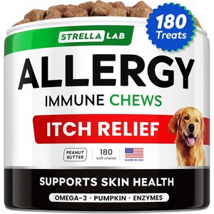 StrellaLab Allergy Relief & Anti Itch Relief with Omega 3 Skin & Coat Fish Oil Chew Supplement for Dogs, 180 count