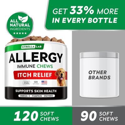 Show full view: StrellaLab Allergy Relief & Anti Itch Relief with Omega 3 Skin & Coat Fish Oil Chew Supplement for Dogs, 120 count slide 6 of 10