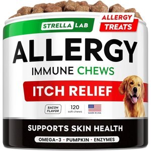 StrellaLab Allergy Relief & Anti Itch Relief with Omega 3 Skin & Coat Fish Oil Chew Supplement for Dogs, 120 count