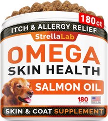 StrellaLab Allergy Relief & Itch Relief with Omega 3 Skin & Coat with Salmon Oil Chew Supplement for Dogs, 180 count