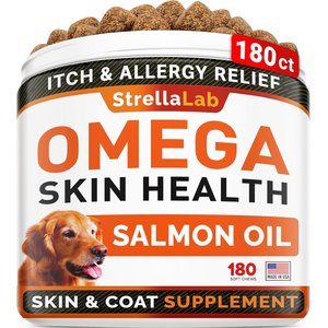 StrellaLab Allergy Relief & Itch Relief with Omega 3 Skin & Coat with Salmon Oil Chew Supplement for Dogs, 180 count