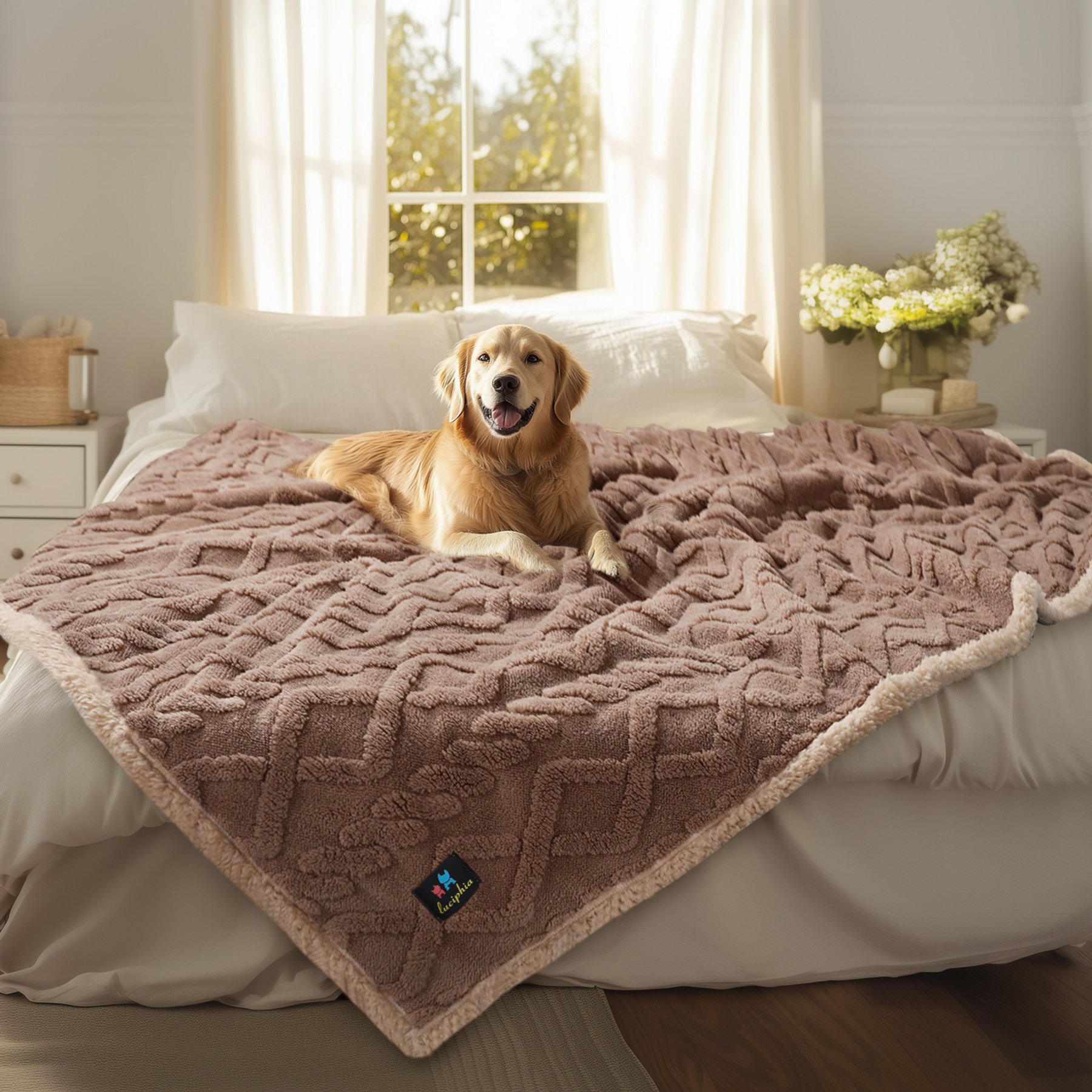 Luciphia Waterproof Soft Bed Couch Dog Blanket, Khaki, X-Large