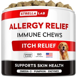 StrellaLab Allergy Relief & Anti Itch Relief with Omega 3 Skin & Coat Fish Oil Chew Supplement for Dogs, 180 count