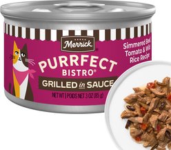 Merrick Purrfect Bistro Simmered Beef, Tomato & Wild Rice Recipe Grilled Wet Cat Food, 3-oz can, case of 24